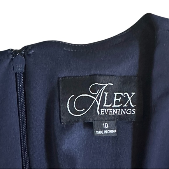 Alex Evenings Navy Blue Faux Wrap Gown 10 Long Formal Evening Dress NWT $175 - Picture 8 of 12